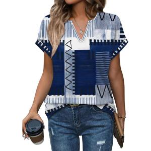 image:imageWomens Tops Dressy Casual V Neck Rolled Sleeve T Shirts Fashion Clothing Business Casual Outfits Beach Vacation ClothesKnavy Block
