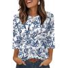 image:imageXIEERDUO 34 Length Sleeve Tops for Women Business Casual Blouses Slit Side Shirts Blouses Summer Fashion Clothes 20261floral Blue