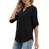 image:imageXIEERDUO 34 Length Sleeve Womens Tops V Neck T Shirts Both Side Buttons Blouses Business Casual Outfits Loose FitBlack