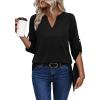 image:imageXIEERDUO 34 Length Sleeve Womens Tops V Neck T Shirts Both Side Buttons Blouses Business Casual Outfits Loose FitBlack