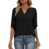 image:imageXIEERDUO 34 Length Sleeve Womens Tops V Neck T Shirts Both Side Buttons Blouses Business Casual Outfits Loose FitBlack