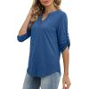 image:imageXIEERDUO 34 Length Sleeve Womens Tops V Neck T Shirts Both Side Buttons Blouses Business Casual Outfits Loose FitBlue