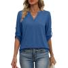 image:imageXIEERDUO 34 Length Sleeve Womens Tops V Neck T Shirts Both Side Buttons Blouses Business Casual Outfits Loose FitBlue