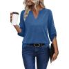 image:imageXIEERDUO 34 Length Sleeve Womens Tops V Neck T Shirts Both Side Buttons Blouses Business Casual Outfits Loose FitBlue