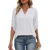 image:imageXIEERDUO 34 Length Sleeve Womens Tops V Neck T Shirts Both Side Buttons Blouses Business Casual Outfits Loose FitWhite