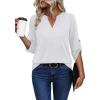 image:imageXIEERDUO 34 Length Sleeve Womens Tops V Neck T Shirts Both Side Buttons Blouses Business Casual Outfits Loose FitWhite