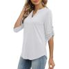 image:imageXIEERDUO 34 Length Sleeve Womens Tops V Neck T Shirts Both Side Buttons Blouses Business Casual Outfits Loose FitWhite