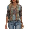 image:imageXIEERDUO 34 Length Sleeve Womens Tops V Neck T Shirts Both Side Buttons Blouses Business Casual Outfits Loose FitZ Blue Floral