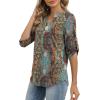image:imageXIEERDUO 34 Length Sleeve Womens Tops V Neck T Shirts Both Side Buttons Blouses Business Casual Outfits Loose FitZ Blue Floral