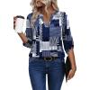 image:imageXIEERDUO 34 Length Sleeve Womens Tops V Neck T Shirts Both Side Buttons Blouses Business Casual Outfits Loose FitZ Blue Geometry