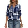 image:imageXIEERDUO 34 Length Sleeve Womens Tops V Neck T Shirts Both Side Buttons Blouses Business Casual Outfits Loose FitZ Blue Geometry