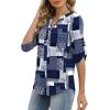 image:imageXIEERDUO 34 Length Sleeve Womens Tops V Neck T Shirts Both Side Buttons Blouses Business Casual Outfits Loose FitZ Blue Geometry