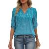 image:imageXIEERDUO 34 Length Sleeve Womens Tops V Neck T Shirts Both Side Buttons Blouses Business Casual Outfits Loose FitZ Blue Printed