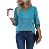 image:imageXIEERDUO 34 Length Sleeve Womens Tops V Neck T Shirts Both Side Buttons Blouses Business Casual Outfits Loose FitZ Blue Printed