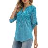 image:imageXIEERDUO 34 Length Sleeve Womens Tops V Neck T Shirts Both Side Buttons Blouses Business Casual Outfits Loose FitZ Blue Printed