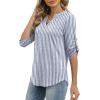 image:imageXIEERDUO 34 Length Sleeve Womens Tops V Neck T Shirts Both Side Buttons Blouses Business Casual Outfits Loose FitZ Blue Stripe