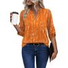 image:imageXIEERDUO 34 Length Sleeve Womens Tops V Neck T Shirts Both Side Buttons Blouses Business Casual Outfits Loose FitZ Brown Geometry