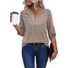 image:imageXIEERDUO 34 Length Sleeve Womens Tops V Neck T Shirts Both Side Buttons Blouses Business Casual Outfits Loose FitZ Brown Stripe