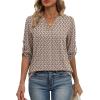 image:imageXIEERDUO 34 Length Sleeve Womens Tops V Neck T Shirts Both Side Buttons Blouses Business Casual Outfits Loose FitZ Brown Stripe
