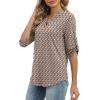 image:imageXIEERDUO 34 Length Sleeve Womens Tops V Neck T Shirts Both Side Buttons Blouses Business Casual Outfits Loose FitZ Brown Stripe