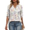 image:imageXIEERDUO 34 Length Sleeve Womens Tops V Neck T Shirts Both Side Buttons Blouses Business Casual Outfits Loose FitZ Floral White