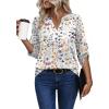 image:imageXIEERDUO 34 Length Sleeve Womens Tops V Neck T Shirts Both Side Buttons Blouses Business Casual Outfits Loose FitZ Floral White