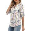 image:imageXIEERDUO 34 Length Sleeve Womens Tops V Neck T Shirts Both Side Buttons Blouses Business Casual Outfits Loose FitZ Floral White