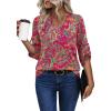 image:imageXIEERDUO 34 Length Sleeve Womens Tops V Neck T Shirts Both Side Buttons Blouses Business Casual Outfits Loose FitZ Red Boho