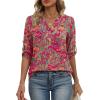 image:imageXIEERDUO 34 Length Sleeve Womens Tops V Neck T Shirts Both Side Buttons Blouses Business Casual Outfits Loose FitZ Red Boho