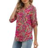 image:imageXIEERDUO 34 Length Sleeve Womens Tops V Neck T Shirts Both Side Buttons Blouses Business Casual Outfits Loose FitZ Red Boho
