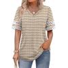 image:imageXIEERDUO Womens Summer Tops Dressy Casual Blouses for Women V Neck Short Sleeve Shirts Fashion Clothes Curved Hem FlowyZ Brown Geometry