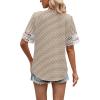 image:imageXIEERDUO Womens Summer Tops Dressy Casual Blouses for Women V Neck Short Sleeve Shirts Fashion Clothes Curved Hem FlowyZ Brown Geometry