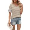 image:imageXIEERDUO Womens Summer Tops Dressy Casual Blouses for Women V Neck Short Sleeve Shirts Fashion Clothes Curved Hem FlowyZ Brown Geometry