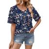 image:imageXIEERDUO Womens Summer Tops Dressy Casual Blouses for Women V Neck Short Sleeve Shirts Fashion Clothes Curved Hem FlowyZ Navy Printed