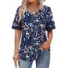 image:imageXIEERDUO Womens Summer Tops Dressy Casual Blouses for Women V Neck Short Sleeve Shirts Fashion Clothes Curved Hem FlowyZ Navy Printed