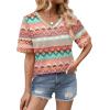 image:imageXIEERDUO Womens Summer Tops Dressy Casual Blouses for Women V Neck Short Sleeve Shirts Fashion Clothes Curved Hem FlowyZ Pink Geometry