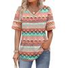 image:imageXIEERDUO Womens Summer Tops Dressy Casual Blouses for Women V Neck Short Sleeve Shirts Fashion Clothes Curved Hem FlowyZ Pink Geometry