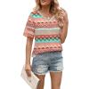 image:imageXIEERDUO Womens Summer Tops Dressy Casual Blouses for Women V Neck Short Sleeve Shirts Fashion Clothes Curved Hem FlowyZ Pink Geometry