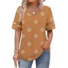 image:imageXIEERDUO Womens Summer Tops Dressy Casual Blouses for Women V Neck Short Sleeve Shirts Fashion Clothes Curved Hem FlowyZ Printed Orange