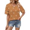 image:imageXIEERDUO Womens Summer Tops Dressy Casual Blouses for Women V Neck Short Sleeve Shirts Fashion Clothes Curved Hem FlowyZ Printed Orange