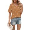 image:imageXIEERDUO Womens Summer Tops Dressy Casual Blouses for Women V Neck Short Sleeve Shirts Fashion Clothes Curved Hem FlowyZ Printed Orange