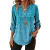 image:imageXIEERDUO 34 Length Sleeve Womens Tops V Neck T Shirts Both Side Buttons Blouses Business Casual Outfits Loose FitZ Blue Printed
