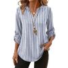 image:imageXIEERDUO 34 Length Sleeve Womens Tops V Neck T Shirts Both Side Buttons Blouses Business Casual Outfits Loose FitZ Blue Stripe