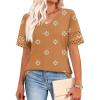 image:imageXIEERDUO Womens Summer Tops Dressy Casual Blouses for Women V Neck Short Sleeve Shirts Fashion Clothes Curved Hem FlowyZ Printed Orange