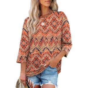 image:imageXIEERDUO 34 Length Sleeve Tops for Women Business Casual Blouses Slit Side Shirts Blouses Summer Fashion Clothes 20261boho Print