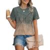 image:imageSummer Tops for Women 2025 Cute Green Blouses Dressy Casual Pleated Short Sleeve Shirts Trendy SZ Grey Coral