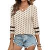 image:imageXIEERDUO 34 Length Sleeve Womens Tops Dressy Casual Blouses for Women 2025 Trendy V Neck T Shirts Summer ClothesZ Beige Dot