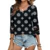 image:imageXIEERDUO 34 Length Sleeve Womens Tops Dressy Casual Blouses for Women 2025 Trendy V Neck T Shirts Summer ClothesZ Black Snowflake
