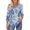 image:imageXIEERDUO 34 Length Sleeve Womens Tops Dressy Casual Blouses for Women 2025 Trendy V Neck T Shirts Summer ClothesZ Blue Floral