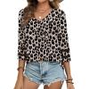 image:imageXIEERDUO 34 Length Sleeve Womens Tops Dressy Casual Blouses for Women 2025 Trendy V Neck T Shirts Summer ClothesZ Brown Leopard